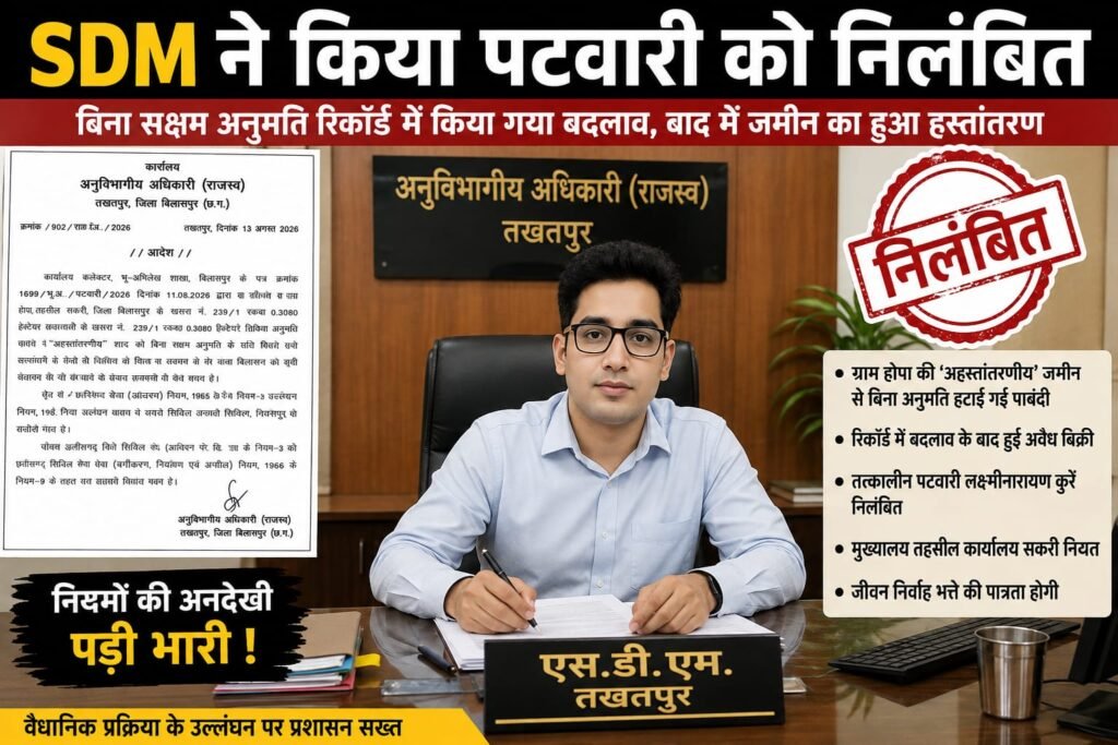 पटवारी ने रिकॉर्ड में कर दिया खेल! ‘अहस्तांतरणीय’ पाबंदी हटाई..जमीन का हुआ हस्तांतरण